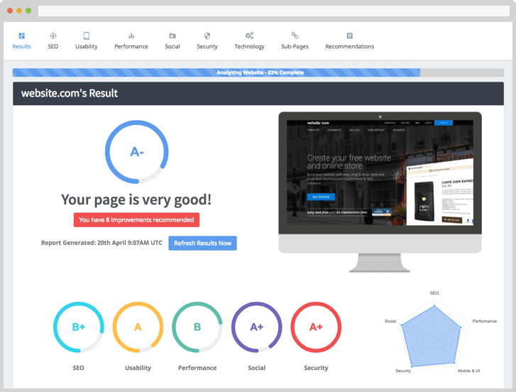 Rapport d'audit SEO SEOptimer